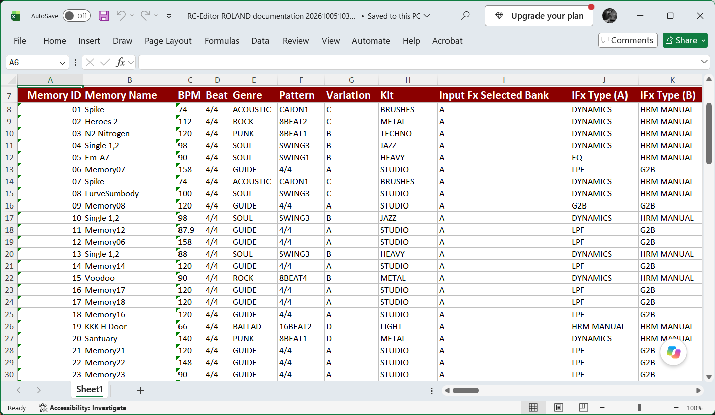 Example Excel workbook generated from RC-Editor looper documentation